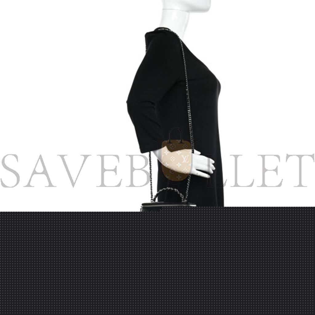 Ch*el master shiny calfskin quilted small crystal top handle vanity case with chain black a96030 (17*9.5*7.8cm)